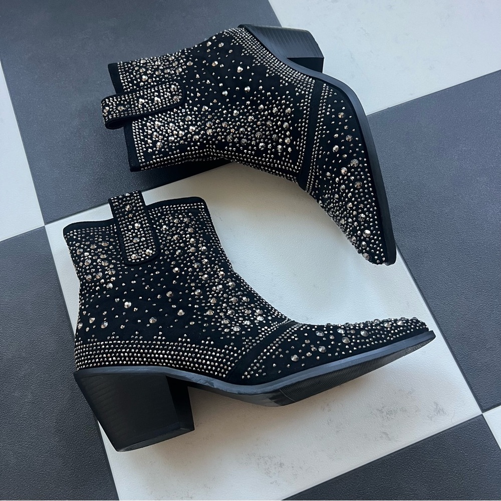 Bedazzled Black Ankle Boots - Picture 2 of 7